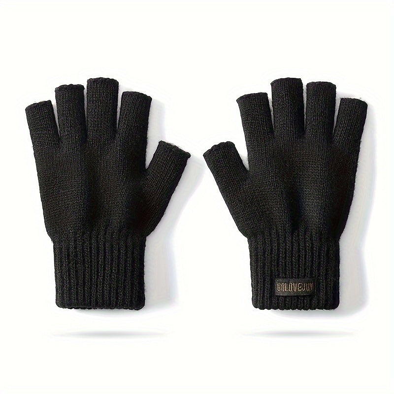 Men's Wool Half-finger Gloves - Winter Warmth, Windproof