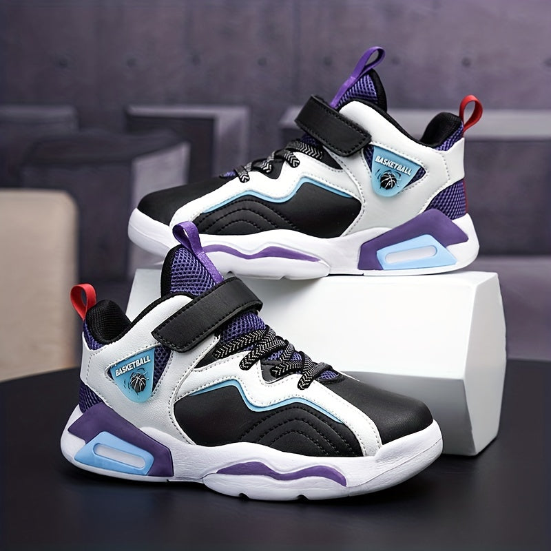 Boy's Block Basketball Shoes Hook Loop Comfy Breathable Non Slip