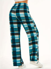 Women's Plus Plaid Print Wide Leg Pants