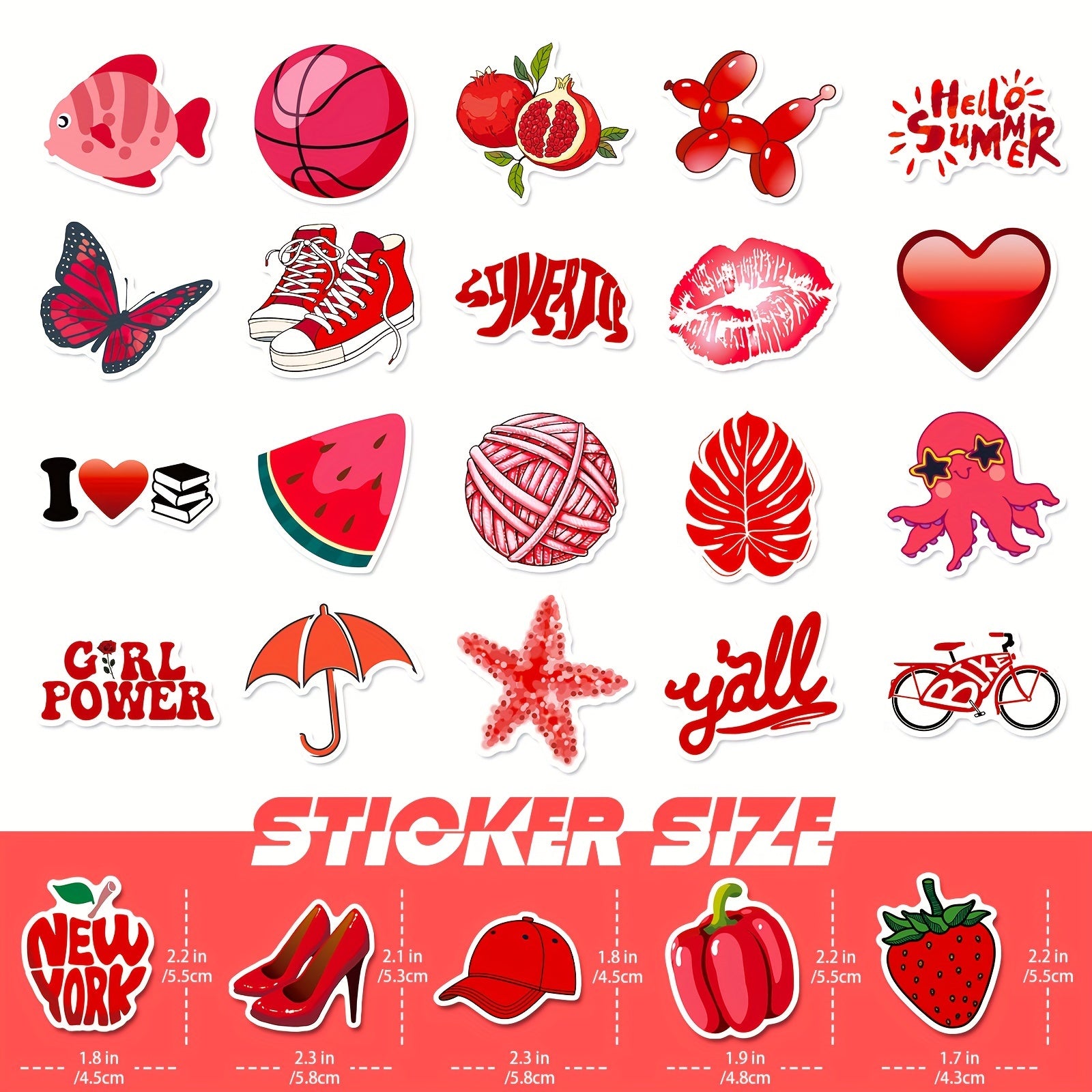 50pcs Red Mix & Match Small Fresh Cartoon Stickers DIY Waterproof Decoration