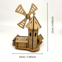 Wooden 3D Puzzle Windmill Cottage DIY Model Kit Educational Toy