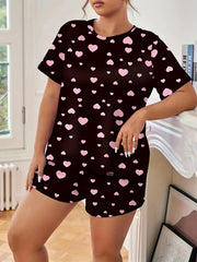  Heart Print Tee & Shorts Set