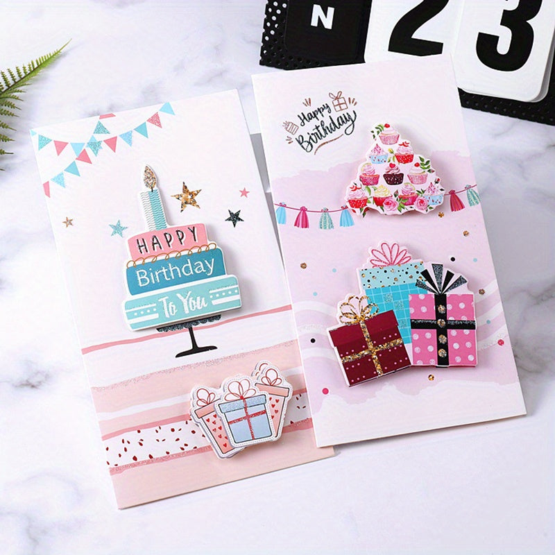 2pcs Glitter 3D Pop Up Birthday Wishes Card With Envelope