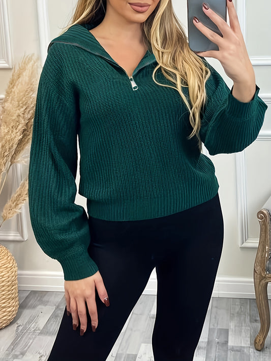  Casual Zipper Sweater Solid Long Sleeve Jumper