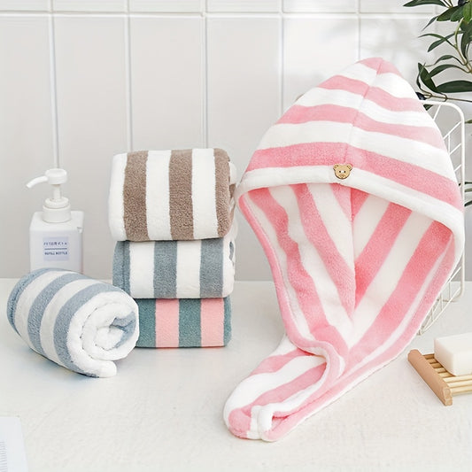 Microfiber Hair Towel Soft Drying Cap Striped Absorbent Quick Wrap Long Hair
