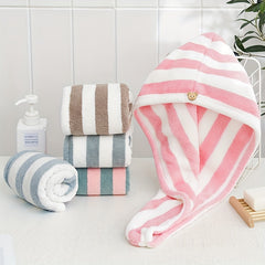 Microfiber Hair Towel Soft Drying Cap Striped Absorbent Quick Wrap Long Hair