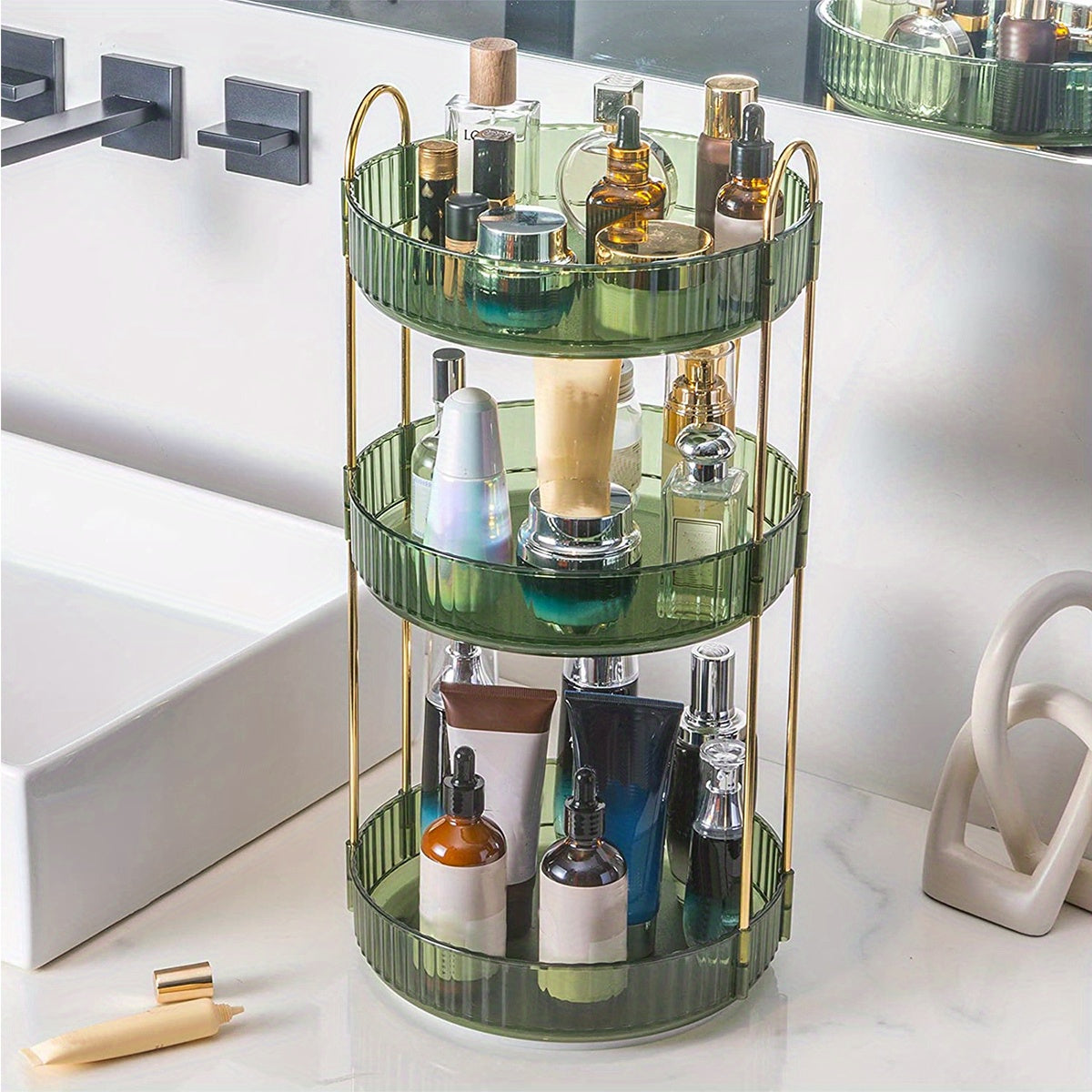 High Capacity 360 Rotating Makeup Organizer for Skincare and Cosmetics