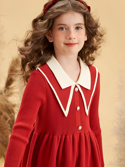 Girls Ribbed Knit Dress for Chinese Year Party