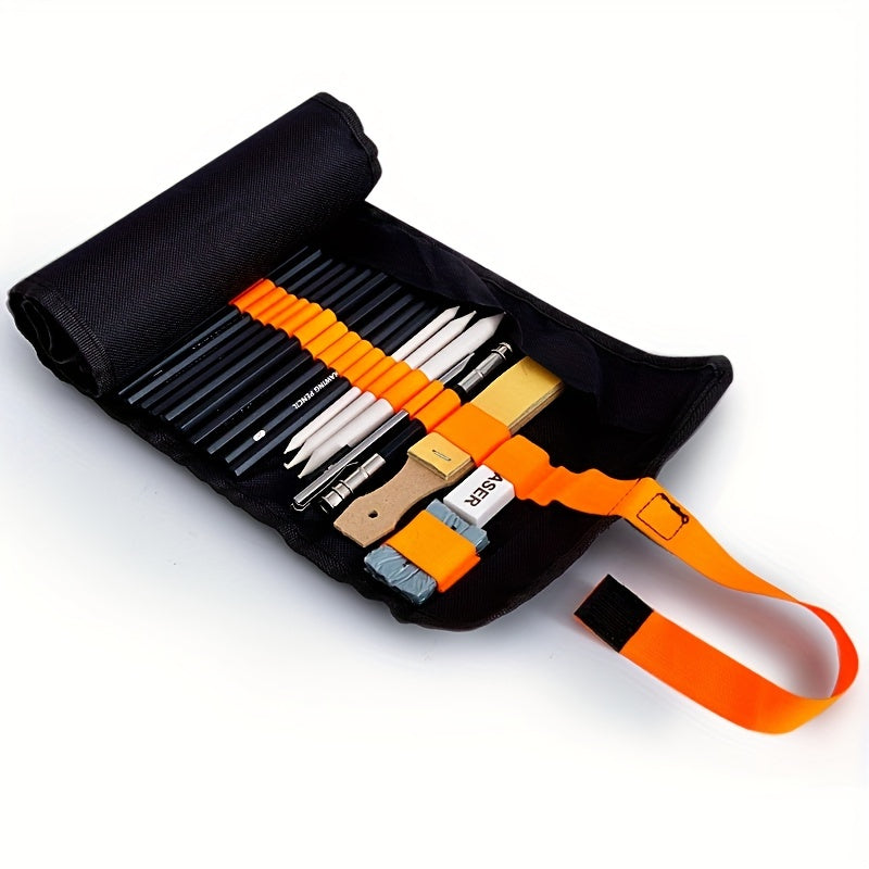 Sketch Pencils Set with Canvas Wrap Bag Drawing Art Supplies