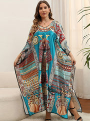  Boho Cover Up Women's Plus Graphic Print Bat Sleeve V Neck