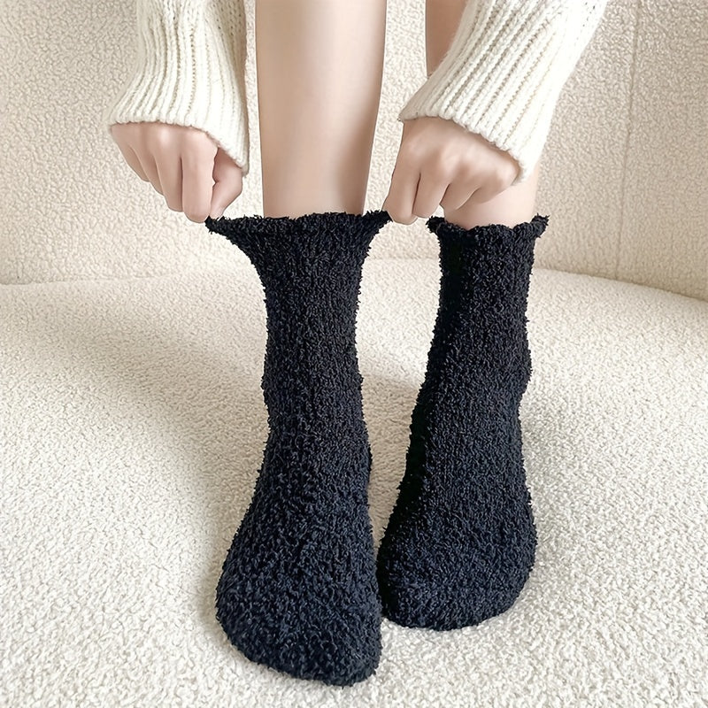 8 Pairs Colorblock Fuzzy Socks - Comfy & Warm Mid Tube Socks