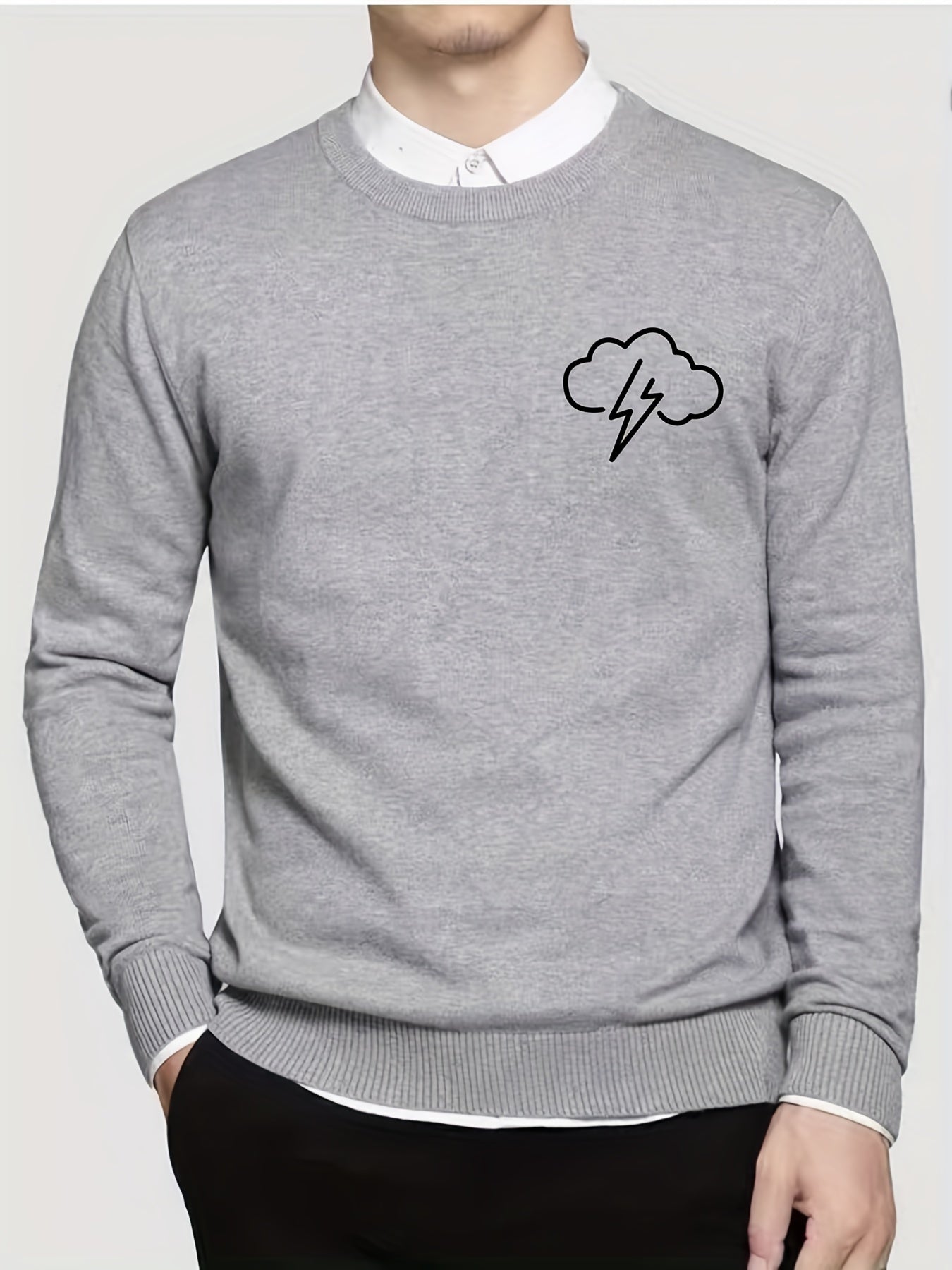Lightning Pattern Knitted Sweater Men's Casual Warm Crew Neck Pullover