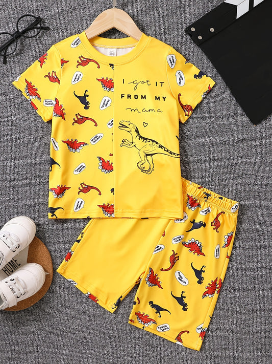 Boys Dinosaur Graphic Print T-shirt & Shorts Set for Summer