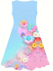 Girls Sleeveless Flower Dress for Summer Party