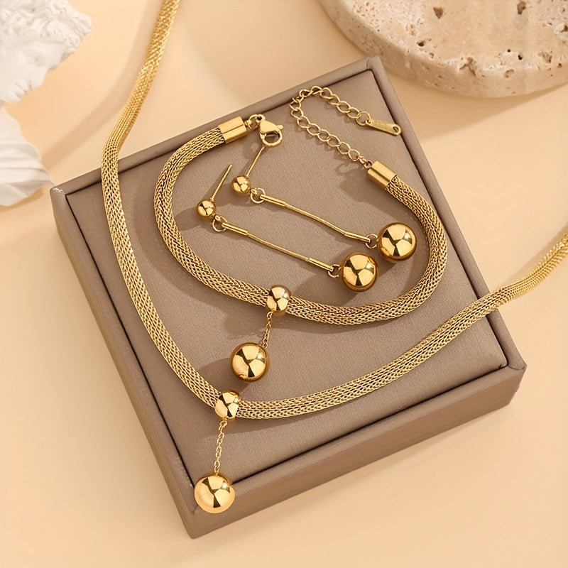 Stainless Steel Jewelry Set Vacuum Plating Necklace Bracelet Earrings