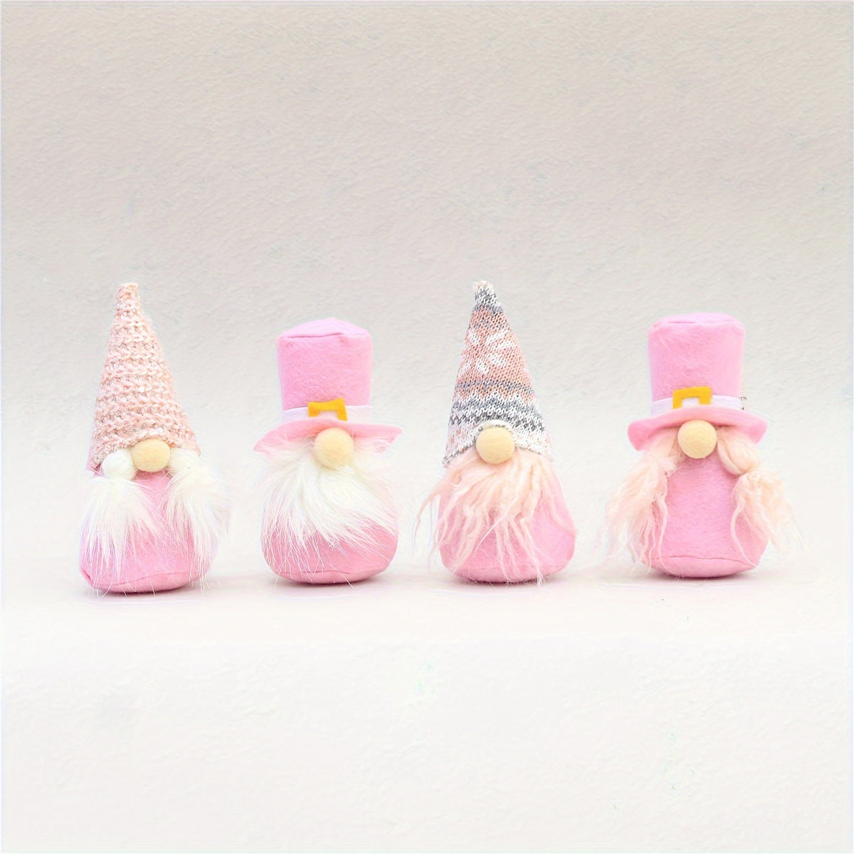 4pcs Pink Christmas Pendant Faceless Dolls Knitted Wool Forest Man Figure