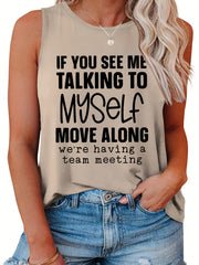  Casual Tank Top Women's Plus Slogan Print Round Neck Tank Top