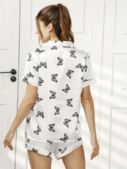 Butterfly Print Lounge Set Short Sleeve Top & Shorts