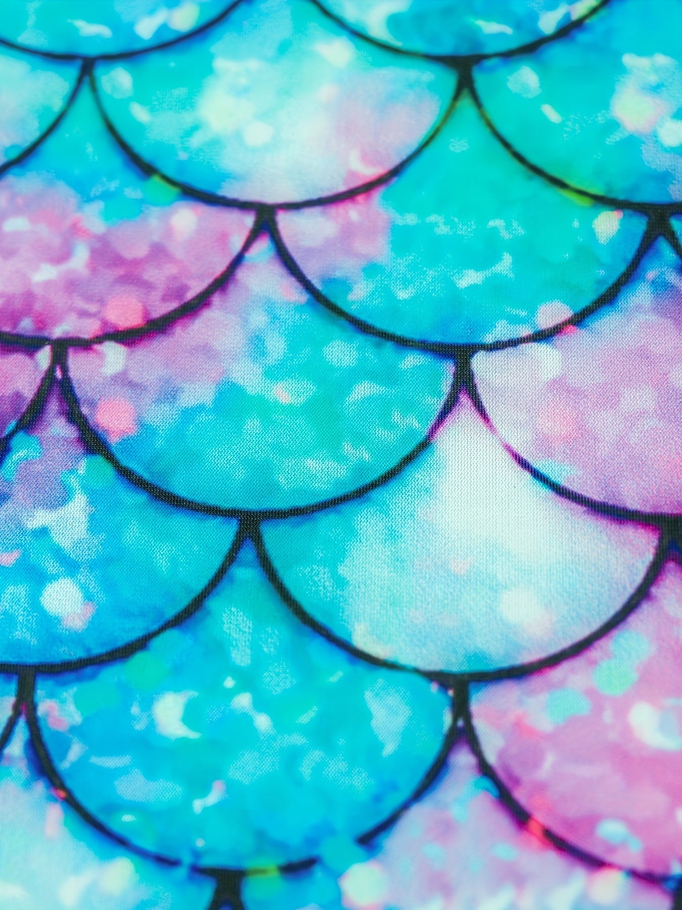Mermaid Swimsuit with Lotus Leaf Edge and Fish Scale Print