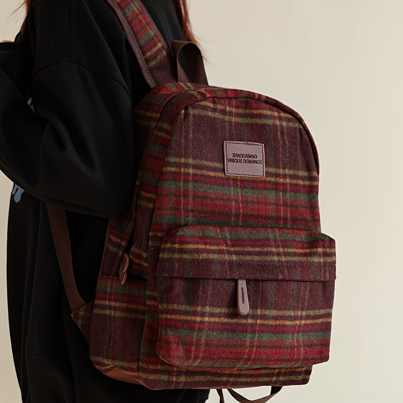 Checkered Junior High School Schoolbag Girls College Students Backpack