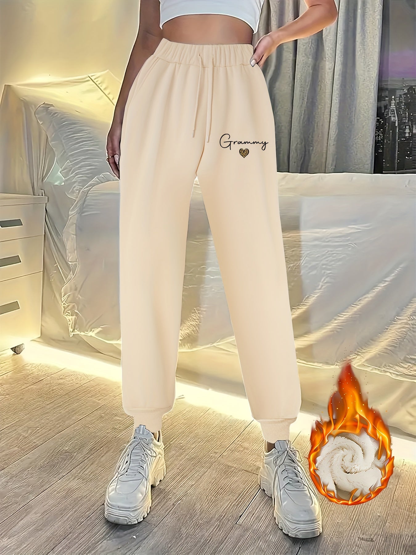  Letter & Heart Print Fleece Joggers