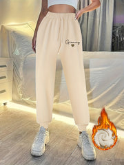  Letter & Heart Print Fleece Joggers