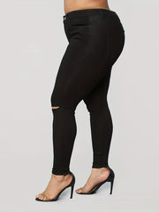  Casual Jeans Women's Plus Solid Ripped Skinny Jeans
