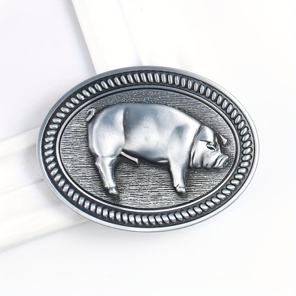 Wild Boar Oval Belt Buckle Vintage Metal Clasp Zodiac Animal Jeans Accessory