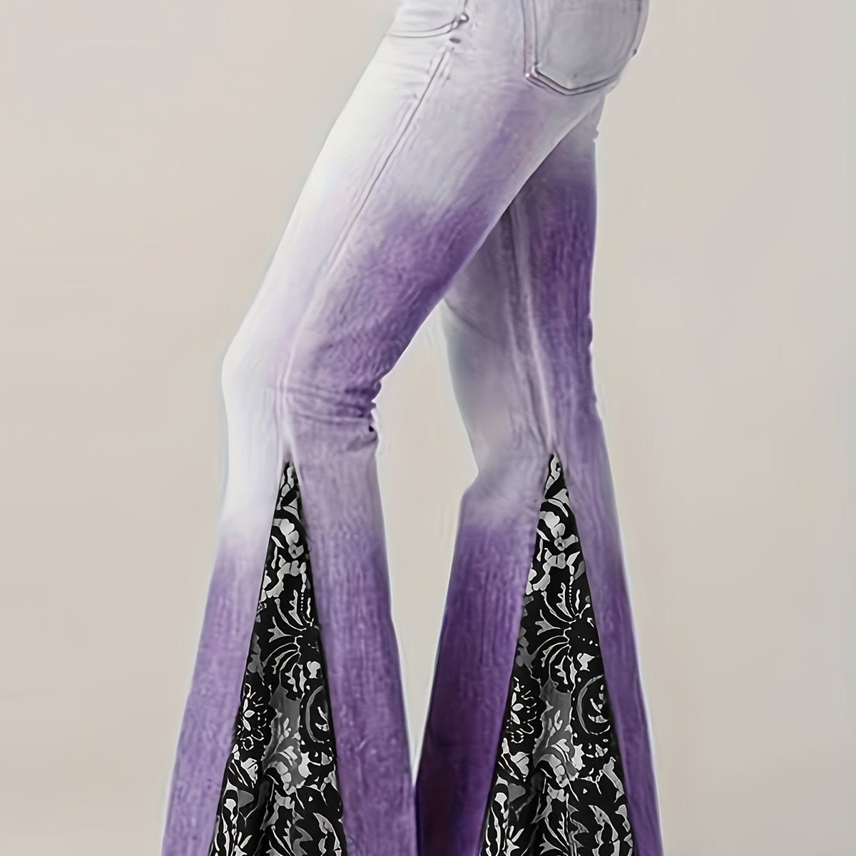  Ombre Denim Floral Bell Bottoms