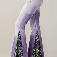  Ombre Denim Floral Bell Bottoms