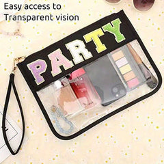 Chenille Letter Patch PVC Pouch Zipper Cosmetic Bag