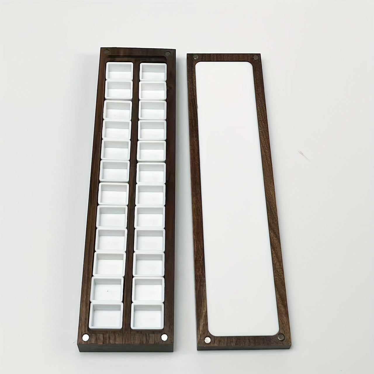 Wooden Watercolor Palette Box 24 Empty Half Pans Walnut Wood Travel Water Set
