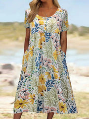 Floral Print Dress w/ Pockets - Elegant Design for Any Occasion