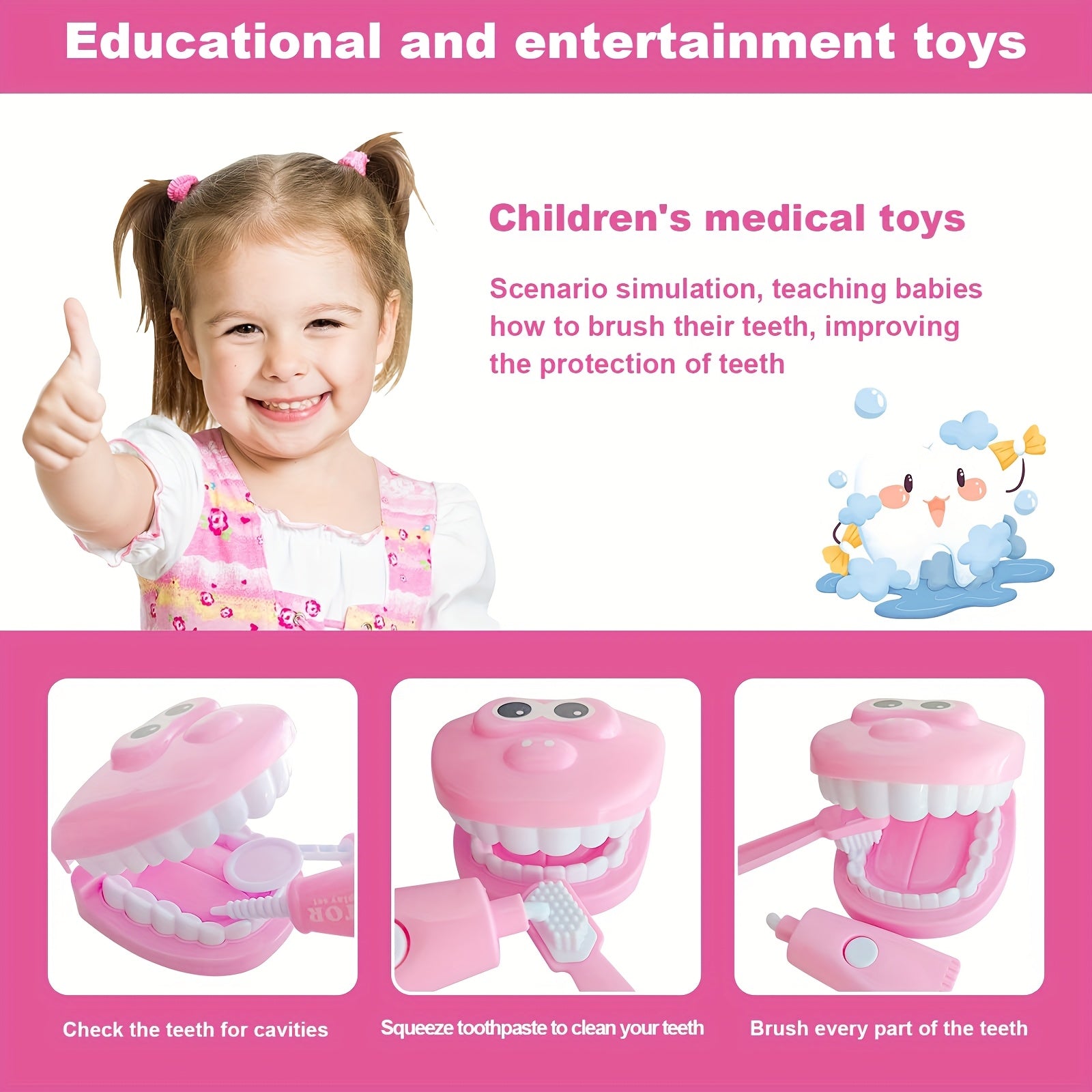 9pcs Plastic Dentist Simulation Game Set Medical Kit Children's Pretend Play Toy
