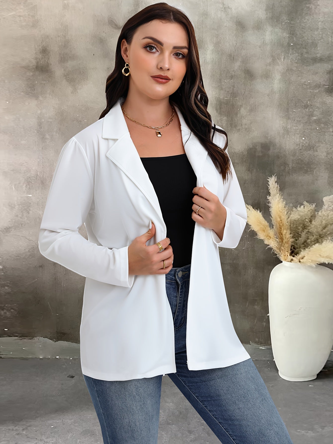  Casual Blazer Women's Plus Solid Long Sleeve Lapel Collar Blazer