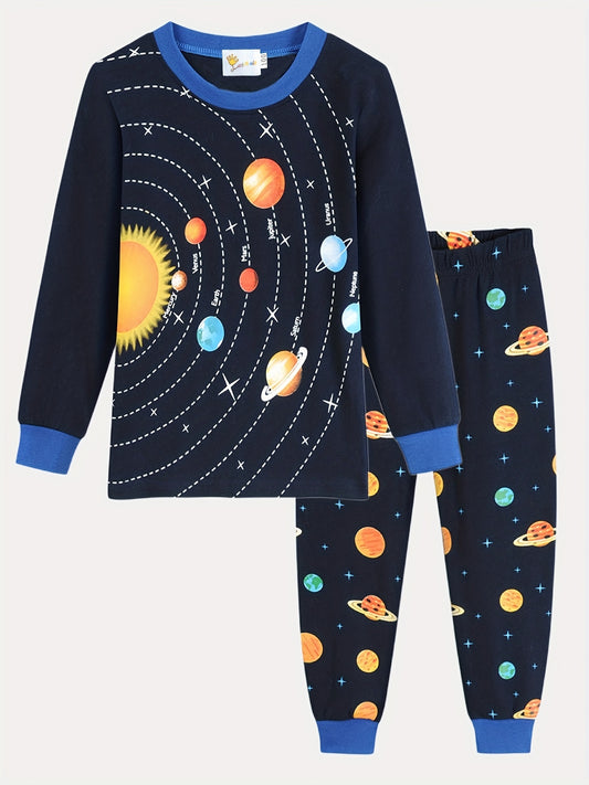 Boys Space Planets Graphic Cotton Pjs Sleepwear Set