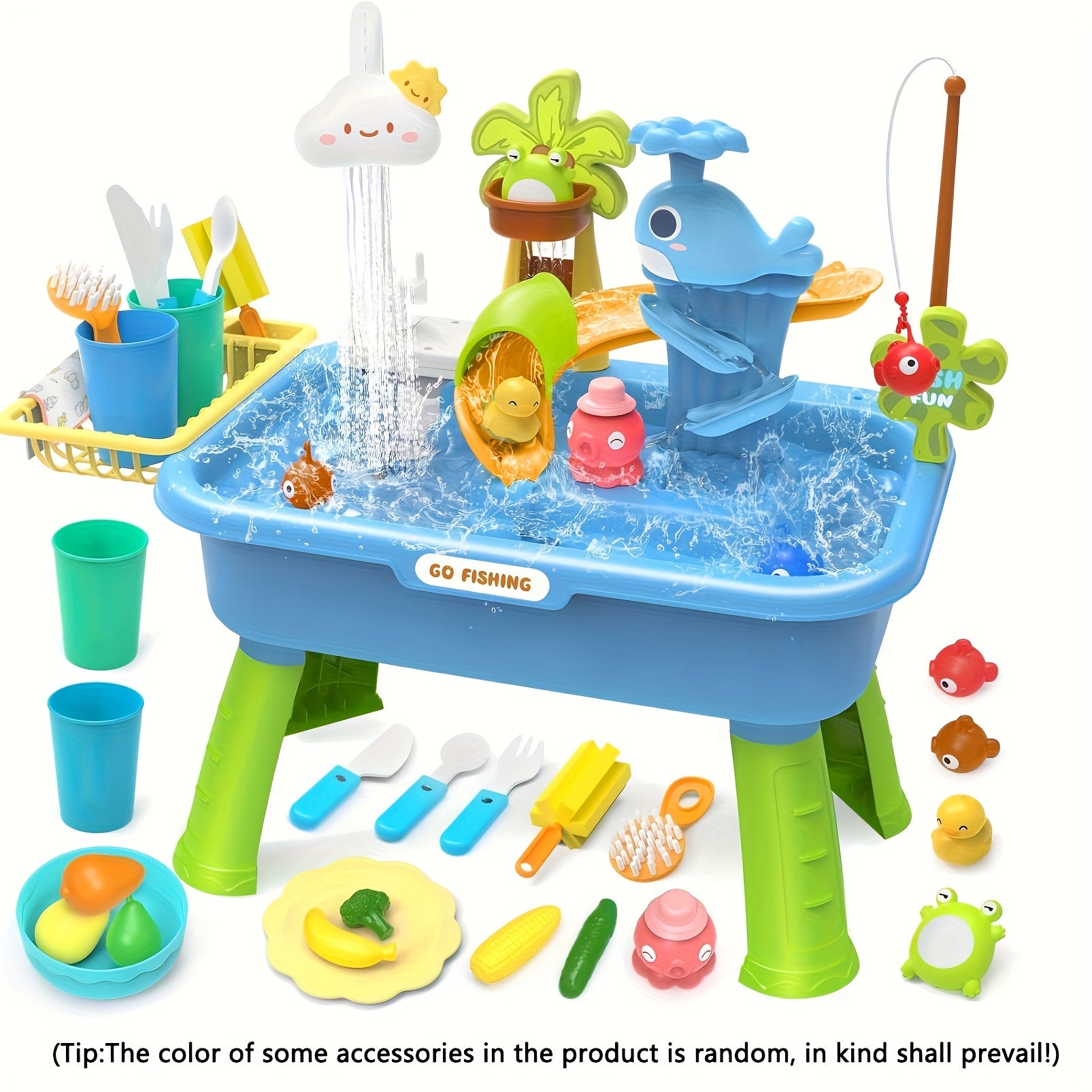 Summer Water Play Fishing Toy Set with Tableware Accessories Beach Toy