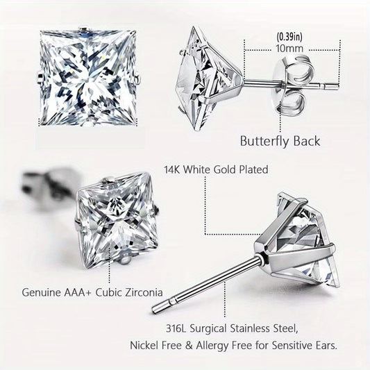 Stainless Steel Stud Earrings 14K Plated Zircon Earrings For Men