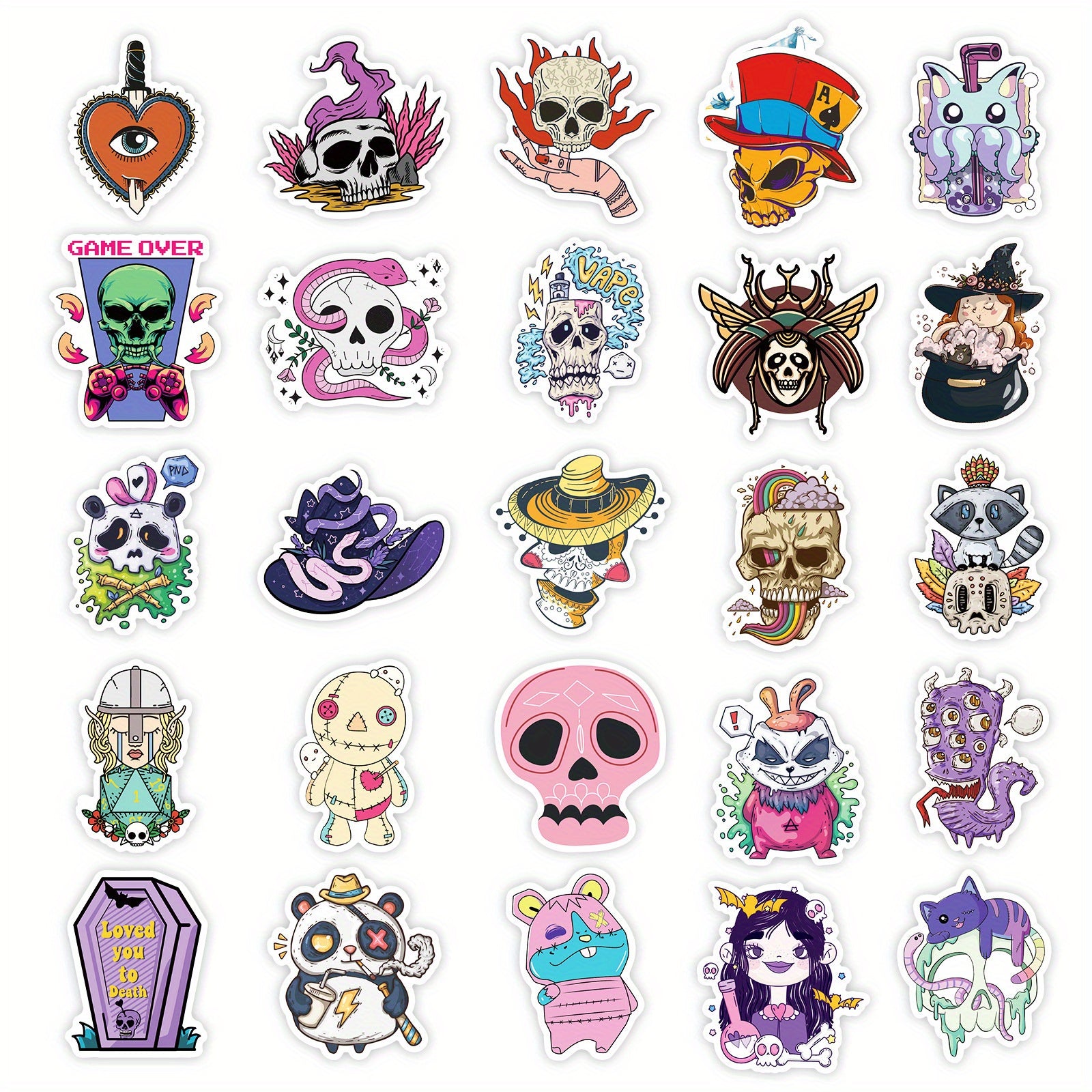 50pcs Gothic Skull Vinyl Stickers for Water Bottles Laptops, Waterproof Decals