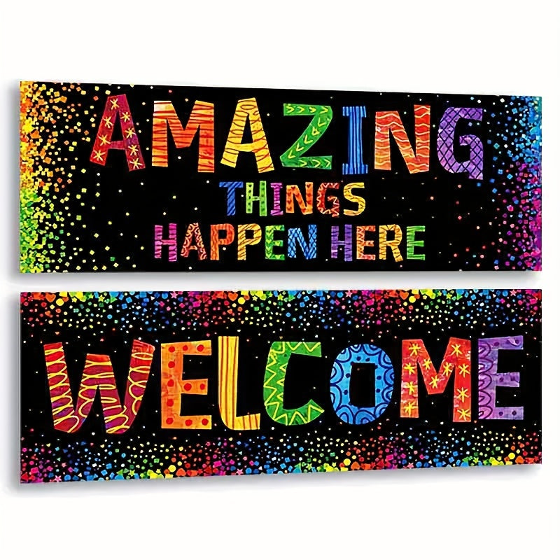 2pcs Confetti Classroom Banner Posters Bulletin Board Decoration