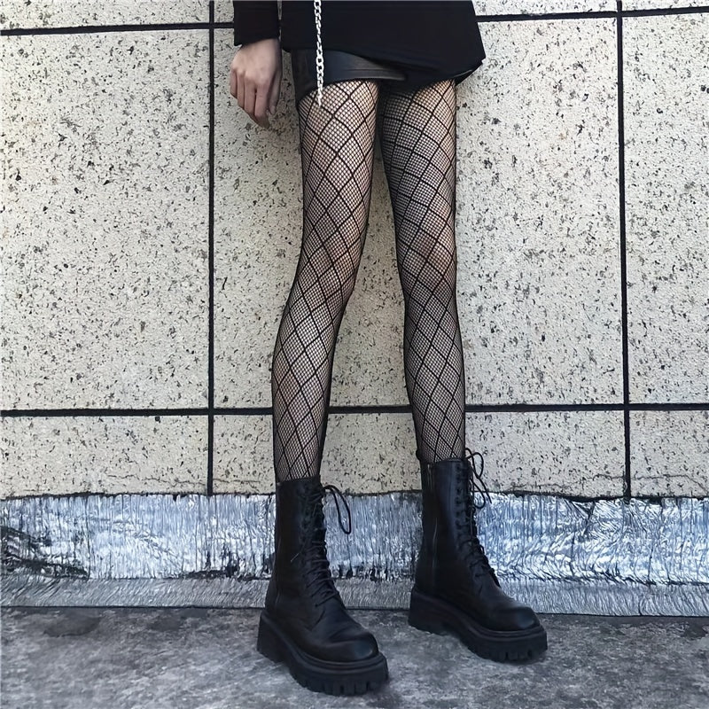 Argyle Pattern Fishnet Tights High Waist Mesh Pantyhose