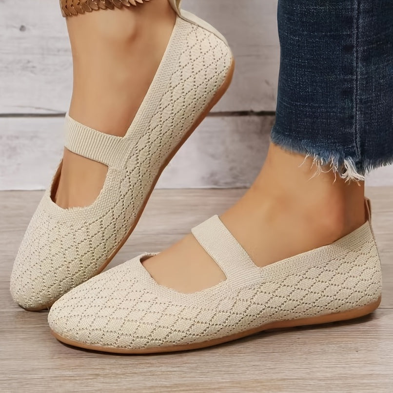 Women's Knitted Flat Shoes Comfortable Cut out Non Slip Elastic Slip On Shoes