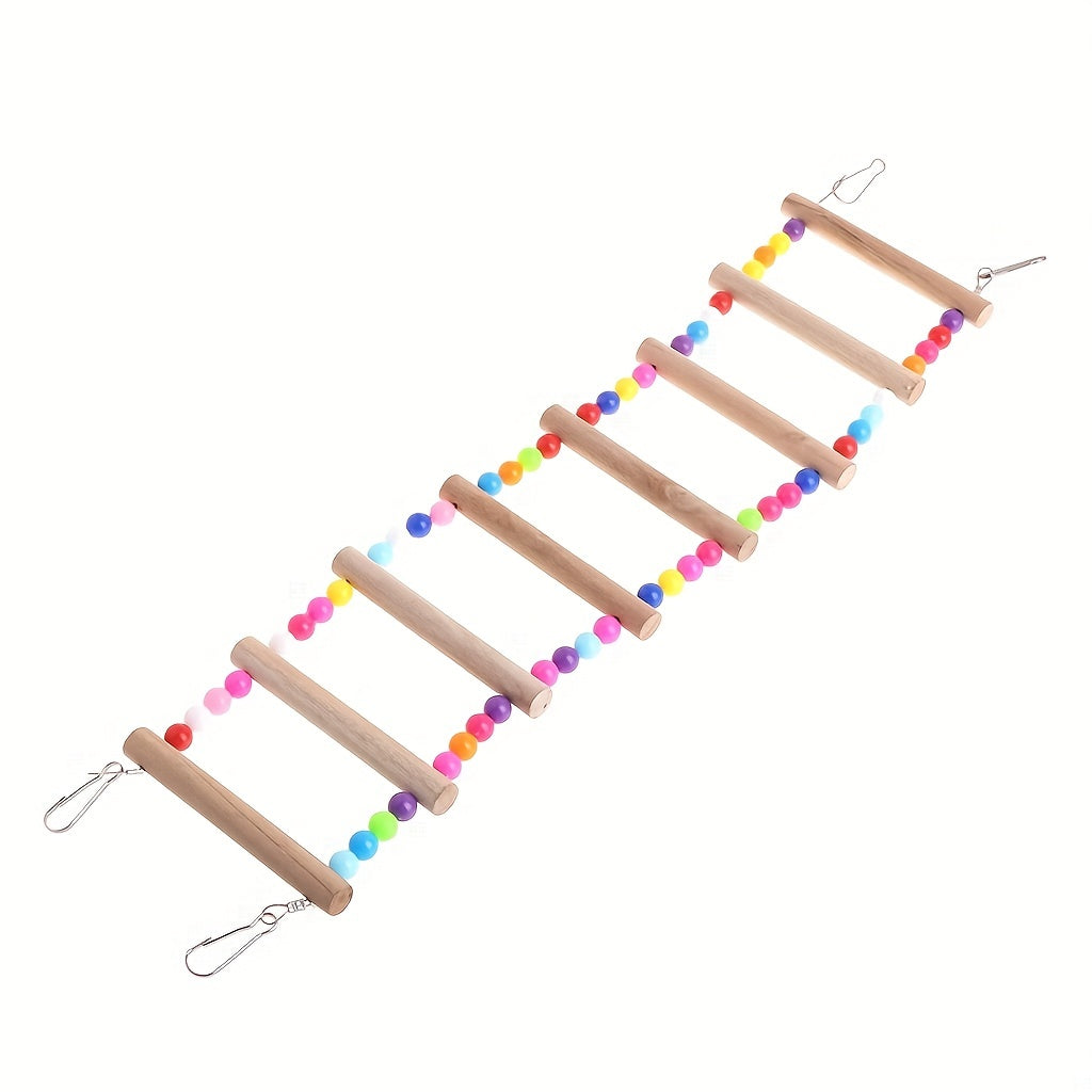 Colorful Hanging Parrot Toy with Wood Ladders & Balls