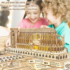 3D Wooden Puzzle Notre Dame Cathedral Model Kit with LED - DIY Brain Teaser Game