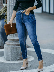  Solid Button Up Stretch Skinny Jeans