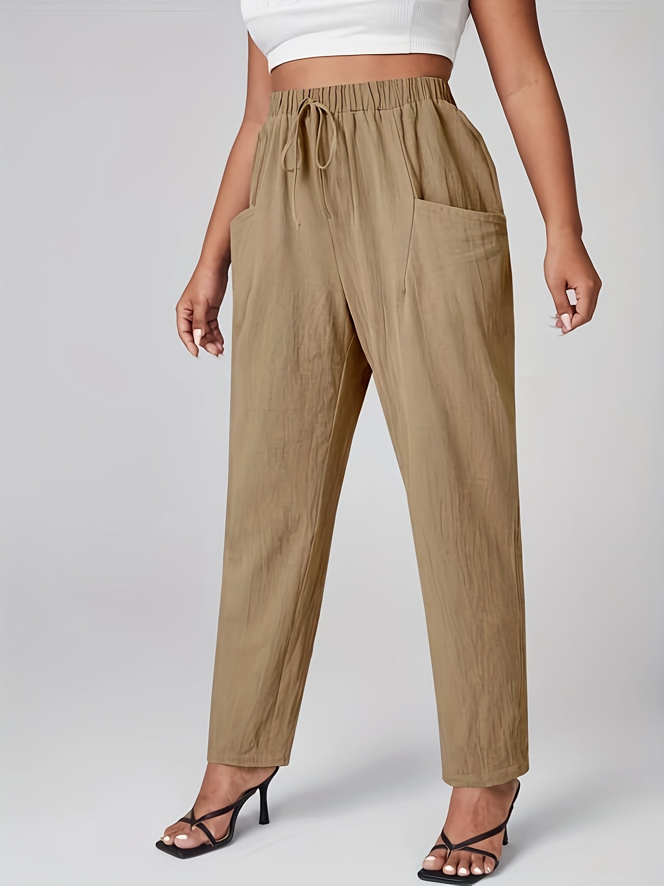  High Rise Tapered Leg Trousers With Pockets