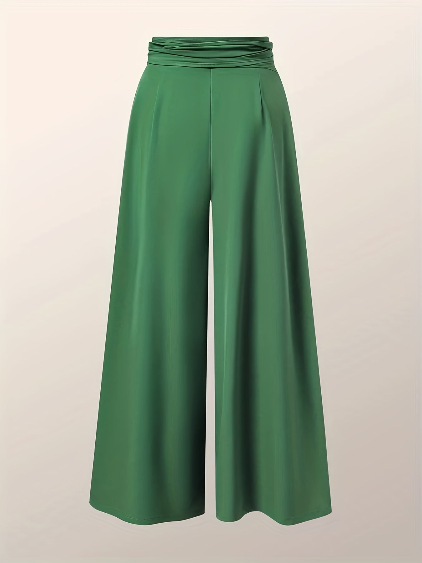  Solid Tie Front High Rise Wide Leg Trousers
