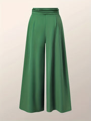  Solid Tie Front High Rise Wide Leg Trousers