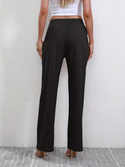 Drawstring Waist Straight Leg Pants High Waist Casual