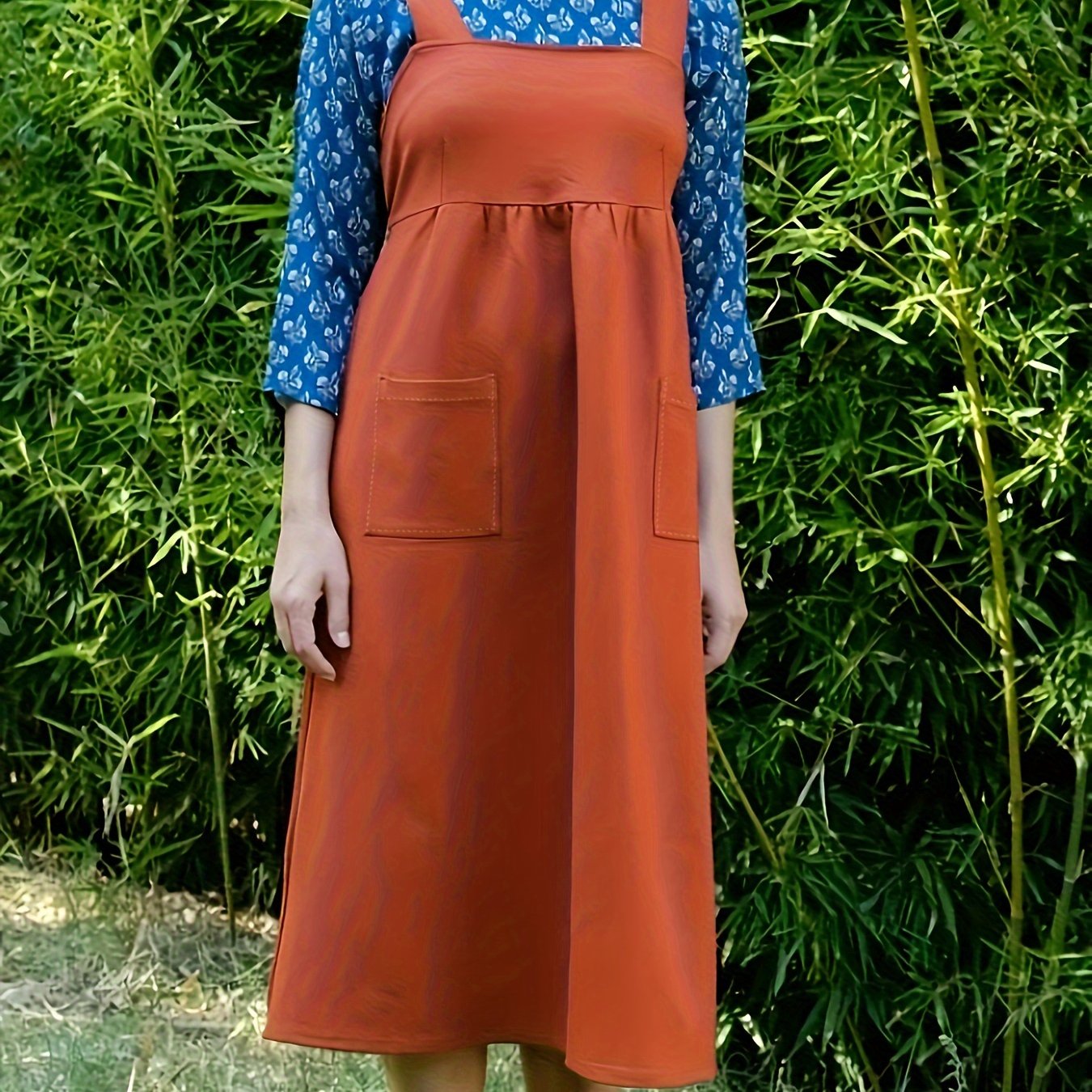 Square Neck Maxi Cami Dress With Pockets